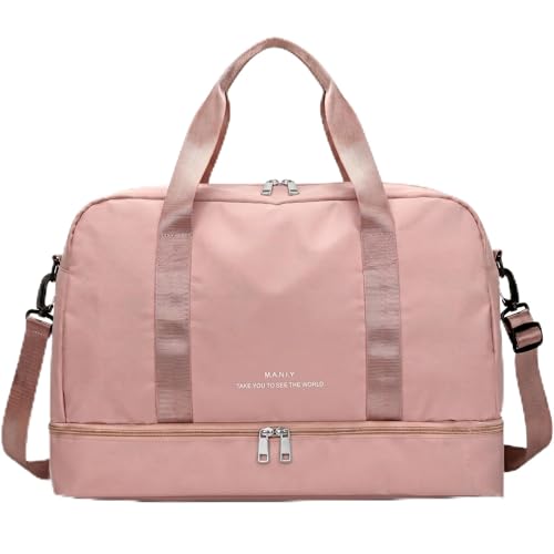 Bolsa de Viagem com Compartimento para Sapatos, Alça Transversal - Mala Esportiva para Academia e Viagens (Rosa)