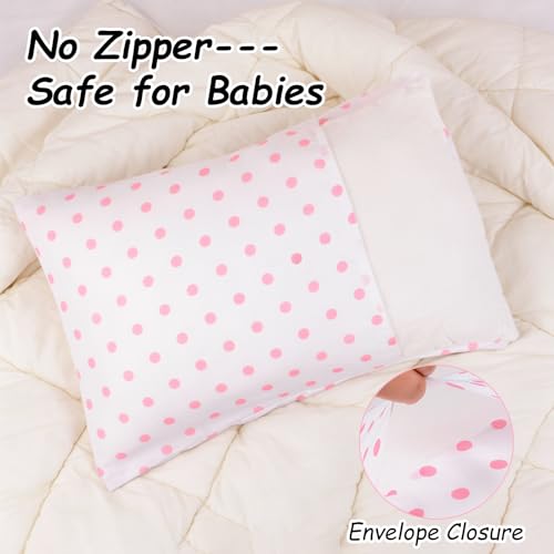 Image of Kids Toddler Pillowcases 2 Pack Pillow Cover Pillowslip Case Fits Pillows sizesd 13 x 18 or 12x 16 for Kids Bedding Pillow Cover Baby Crib Pillow Cases Pink Link /Dot - by UOMNY