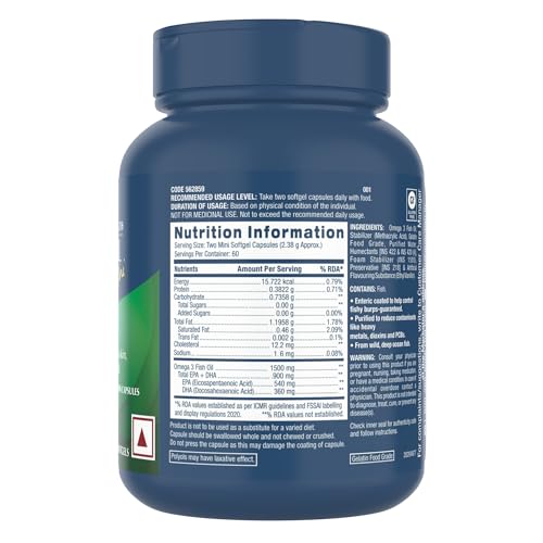 GNC 1500 Mg Triple Strength Fish Oil Mini Omega 3 Softgels For Men & Women| 120 Mini Softgels | 540 MG EPA & 360 MG DHA | Improves Memory | Protects Vision | No Fishy Burps | For Men & Women |Formulated In USA