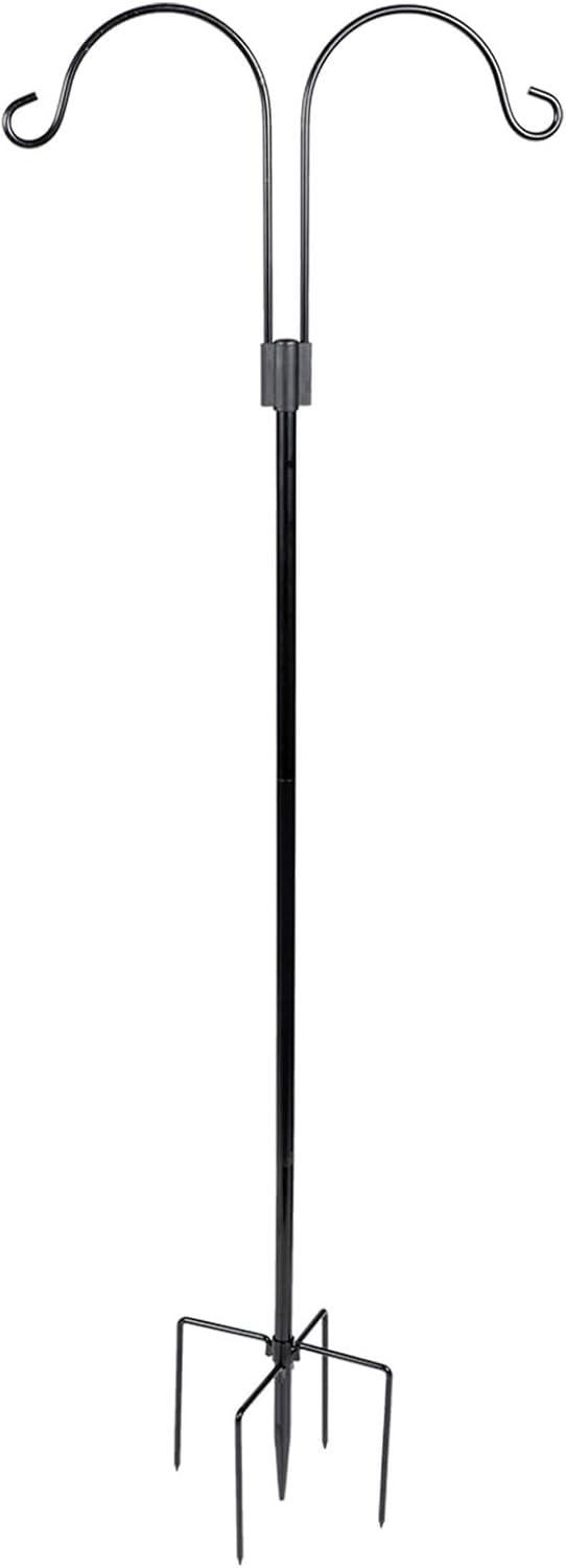 Double Iron Shepherd’s Hook Garden Inserted Hook with Rust-Resistant Ground Stakes for Outdoor Yard Hanging Lanterns Plants Flags and Light Fixtures