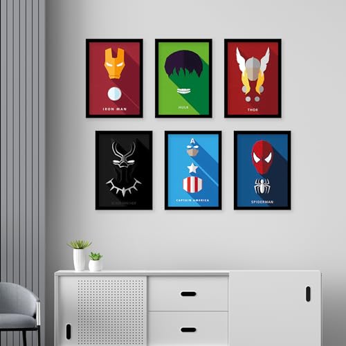 Image of CodersParadise Wood Superhero Avatar Wall Poster Frames - Pack of 6 | Framed Aesthetic Posters | 8 x 12 cm A4 Size Decorative Wall Art for Living Room, Bedroom, Home & Office Decor