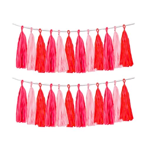 Image of Red and Pink Tassel Garland Banner Paper Tassels for Party Decorations,Pack of 15