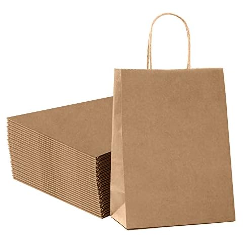 GIFTSAY 50pc Brown Paper Bags with Handles 15X8X21cm Small Gift Bags for Wedding Party Favor Bags, Sturdy Kraft Bags, Grocery Shopping Bags, Retail Merchandise Bags Gift Sacks and Birthday Gift Bags Cover