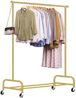 SLEEPING LAMB Heavy Duty Clothes Racks for Hanging Clothing Rack, 43" Wide Rolling Garment Rack Metal Wardrobe Rack with Wheels Closet Hanger Rack for Coats, Shirts, Dress (Gold)