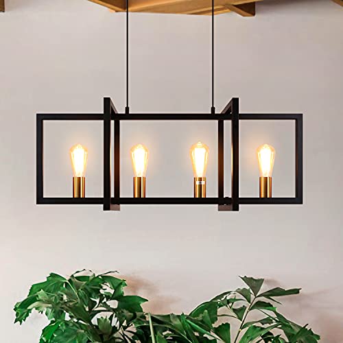 Get Discount Offer 4-Light Modern Chandelier Kitchen Light,Black Island Pendant Light Fixture Dining Room for Ceiling Hanging,Industrial Pendant Lights with Adjustable Cord