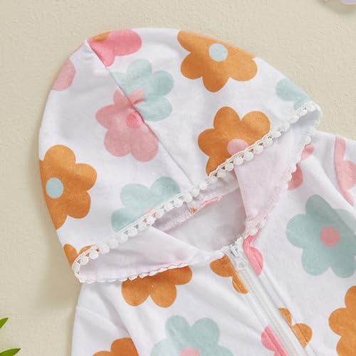 Kids Hooded Terry Swim Cover Up for Girl Swimsuit Summer Zip Ruffle Dress Long Sleeve Floral Towel Coverup Swimwear3