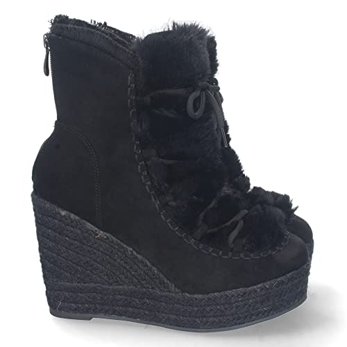 shoes&blues.es 68746 Botin de Cuna para Mujer, Forrado de Yute, Estampado Liso, Pelo en el Empeine, y Cierre de Cremallera, Otono Invierno 2022. Talla 38 Negro