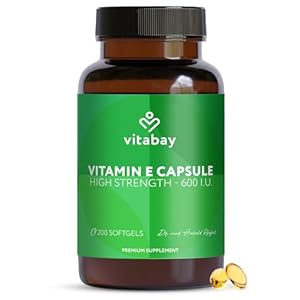 Vitabay Vitamin E 600 IU (400 mg) – 200 Vegan & High-dose Softgels – Time-Release Vitamin E Supplement – with Tocopherol from Soybean Oil (80%) and Tocotrienol – Laboratory Tested