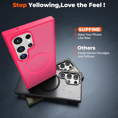 Image of SUPFINE Magnetic for Samsung Galaxy S23 Ultra Case, (Built-in Magnets) (Military Grade Drop Protection) Slim Translucent Shockproof Phone Case,Hot Pink