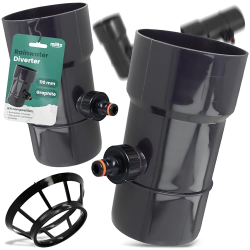 Millto™ Collecteur de Pluie DN Ø 110 mm Graphite | Recuperateur d'eau pour Goutiere Compris Filtre Descente d'Arrosage Système de Récolte d'eau Raccord pour Connecteur Rapide 1