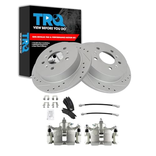 Image of TRQ Performance Rear Brake Pad and Rotor Set Semi Metallic Slotted Drilled | For 2008-2009 Buick LaCrosse 2006-2010 Chevrolet Impala 2006-2007 Monte Carlo