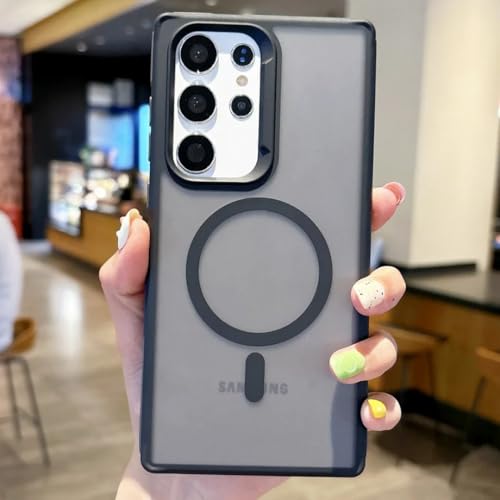 Étui magnétique pour S24 noir avec coque givrée double couleur antidérapante