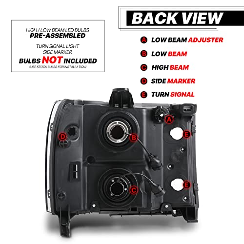 M-Auto Chrome Left&Right Headlamp Headlights Assembly With 4 Pre-Assembled 6000K Led Bulbs Replacement For 07 08 09 10 11 12 13 Gmc Sierra 1500/2007-2014 Sierra 2500 3500 #TOP5