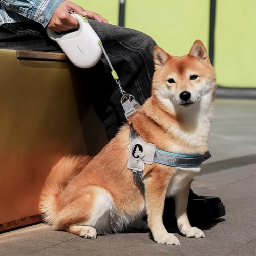 Marchul 360° verhedderungsfreie Hundeleine, 5 m einziehbare Hundeleine für Hunde bis zu 30 kg, strapazierfähiges Nylonband, ausziehbare Hundeleine, Einhandbremse, Pause, Schloss (Weiß)