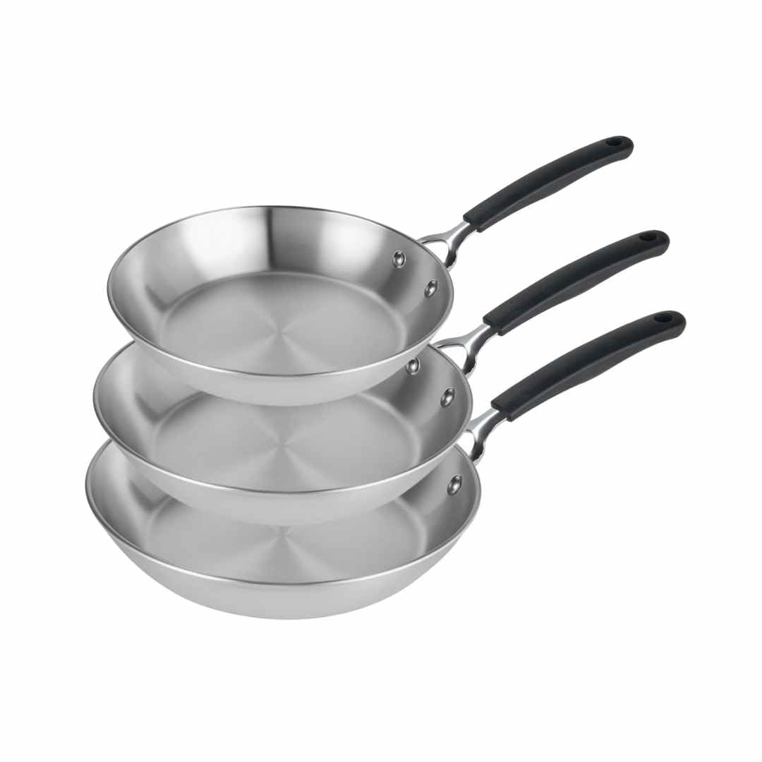 Prestige Made to Last Uncoated Stainless Steel Frying Pan Set 21cm, 25cm, 29cm – Non-Toxic, Induction Compatible, Dishwasher & Oven Safe, Silver
