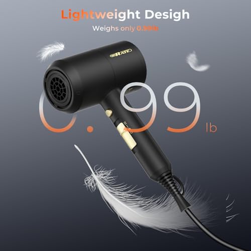 Image of SHRATE Ionic Hair Dryer with Diffuser | Professional Blow Dryer for Curly, Frizzy & All Hair Types | Low Noise & Gentle for Sensitive Hair | Compact & Portable Design for Home, Travel, Women & Men