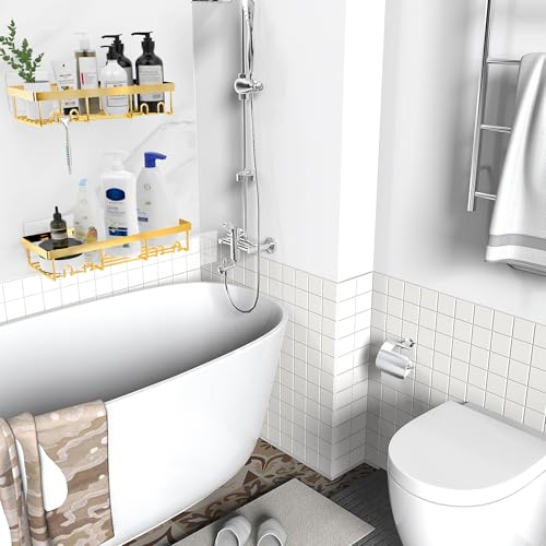 Image of Moforoco Shower Caddy Shelf Organizer Rack, Self Adhesive Black Bathroom Shelves Basket, Home Farmhouse Wall Inside Organization and Storage Decor Rv Accessories, First Camper Apartment Essentials