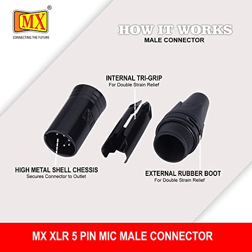 Image of MX 5 Pin Mic Male Connector XLR Mc3Mxx (Black Coating) Made of Pure Copper Nickel Plated XLR Pin for High Conductivity and Ultra-Low Noise (Metal End) Pack of 10