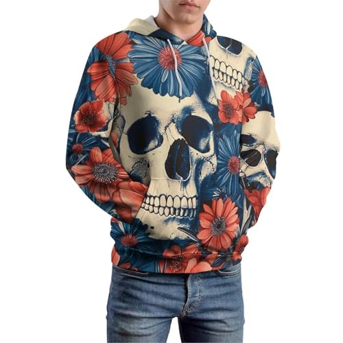 Pullover fleur de crâne bleue et rouge pour exprimer votre personnalité unique