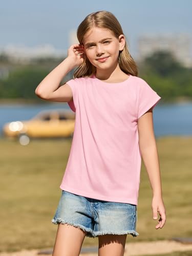 Image of Haloumoning Girls Cap Sleeve T Shirts Kids Summer Crewneck Solid Tops Tees 5-14 Years