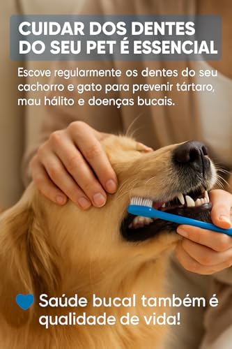 Kit com 2 Escovas de Dente para Pet Anti-tártaro| Dupla Face | Para Cães e Gatos | Cabo Longo 21,5cm
