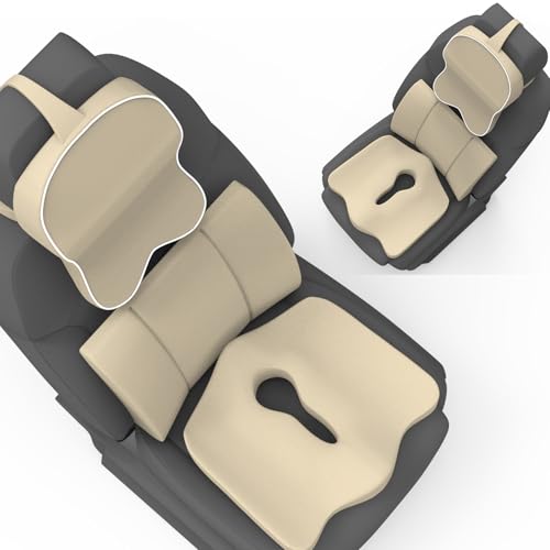 Image of Neckrest Back Support or Orthopaedic Cushion for Long Sitting with Ergonomic Design Made by High Density Memory Foam Used for Car or Office Chairs. (Royal Beigh, Lumbar)