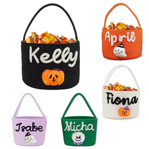 Personalized Halloween Baskets for Kids Custom Halloween Candy Basket with Name Trick or Treat Bags Pumpkin Bucket Gifts for Boys Girls Home Decor