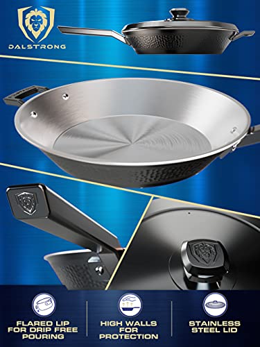 DALSTRONG Frying Pan Skillet - 12" (30,5 cm) - The Avalon Series - 3L - 5-Ply Copper Core - Hammered Finish - Black Cookware - w/Lid & Pot Protector 3 Gallery Image