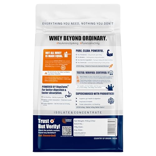 Image of AS-IT-IS ATOM Whey Protein 910gms | 27g protein | Isolate & Concentrate | Double Rich Chocolate | USA Labdoor Certified | With Digestive Enzymes for better absorption