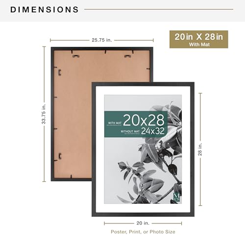 MCS Studio Gallery 24x32 Matted Poster Frame with 20x28 Picture Display, Black Woodgrain Vertical & Horizontal Wall Hanging Large Picture Frame for Photos, Posters & Art Prints (1-Pack)