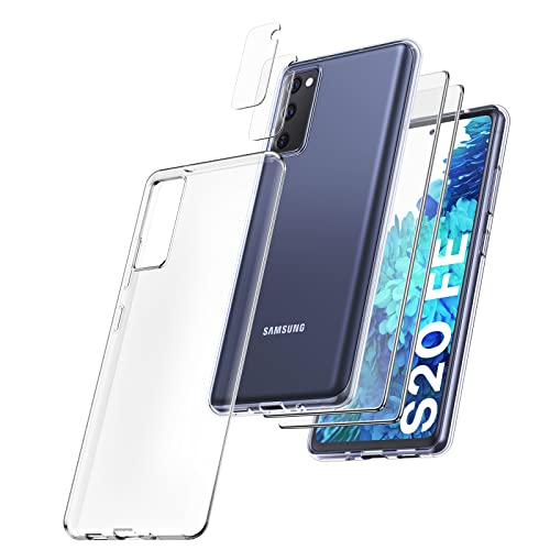 TOCOL Funda Compatible con Samsung Galaxy S20 FE 4G/5G, 2 Piezas Protector de Pantalla 2 Piezas Lente de cámara Vidrio Templado HD Clara Carcasa Suave TPU Ultrafina Anticoque Case, Transparente Cover