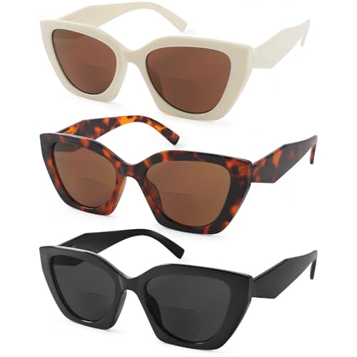JiSoo Cat Eye Reading Sunglasses 2.5 Bifocal Sunglasses for Women 3 Pack Trendy Varifocal Reading Sun Glasses with Spring Hinge, 2.5 - Image 2