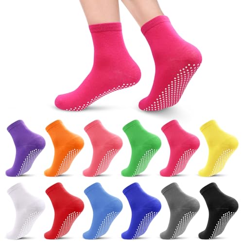 Image of 12 Pairs Women's Grip Socks Non Slip Pilates socks Yoga Socks with Strong Grips Hospital Socks slipper socks for Women