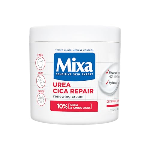 Mixa Cream Urea Cica Repair+ Renewing Cream Body Moisturiser for Dry Rough Bumpy Skin with 10% Urea and Niacinamide Hypoallergenic Fragrance 400ml
