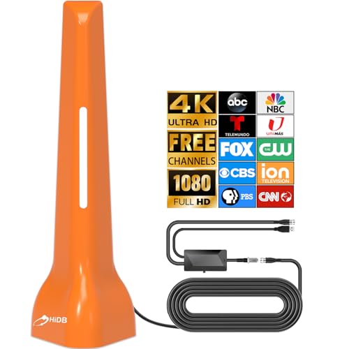 TV Antenna for Local Channils, HIDB Amplified TV Antenna for Smart TV - Long Range Indoor Digital HDTV Antenna with Amplifier, 360° Reception for Local Channels 4K 1080p, Free Over-the-Air Channels