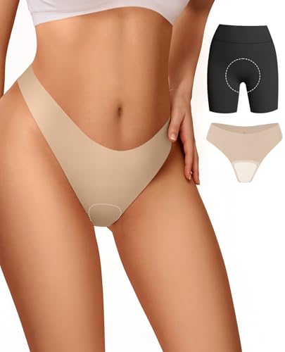 Vertvie Seamless Thongs for Women No Show Thong Panty Liners Invisible Workout Panties Sexy Breathable G-String Underwear(Small,Nude)