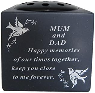 Mum & Dad Slate Grey Memorial Flower Vase  Dove & Diamante Detail Grave Plaque Tribute