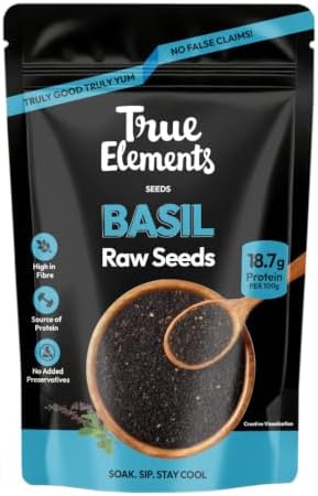 True Elements Basil Seeds 250g - Sabja Seeds | High Fibre and Omega 3