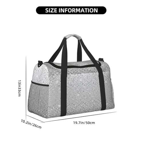 Silver Glitter Design Large Travel Duffle Bag – Durable Polyester Weekender with Hand Carry & Shoulder Strap for Sports & Outdoor4
