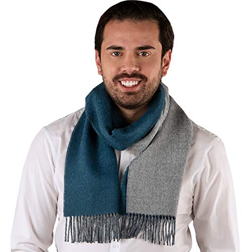 Alpaca Wool Scarf - 100% Pure Baby Alpaca - Double Sided Reversible Contrast Scarf (Storm Blue/Cloud)3