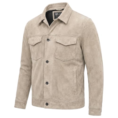 Image of Men's Suede Leather Jacket Real Lambskin Suede Casual Leather Jackets For Men Suede Trucker Coat for Mens