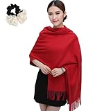 ZenyTra Rote Pashmina Schal Damen | Elegante Stola für Abendkleid & Hochzeit | Weiches Schultertuch mit Haargummi | Festliche Braut Stola für Winter Herbst Party|Warme Schals|Frühling,Sommer,Winter