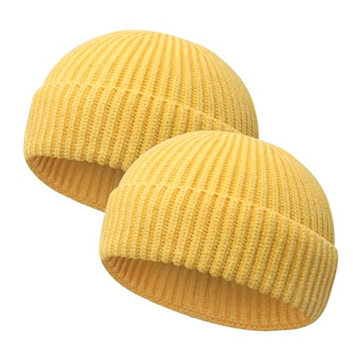 Image of Wool Fisherman Beanies for Men Women Short Cuff Knit Beanie Winter Warm Hats Trawler Hat Stylish Watch Cap
