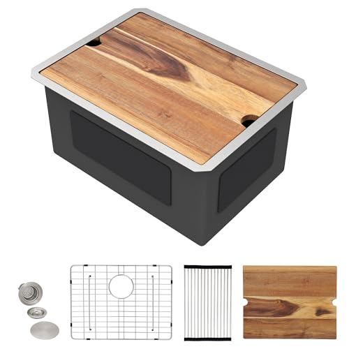 Image of 24 inchx18 inch Undermount Laundry Utility Sink Workstation - 16 Gauge 304 Stainless Steel, 12 Inch Deep Single Bowl Under Counter Sink Basin for Laundry Room, RV or Utility Use
