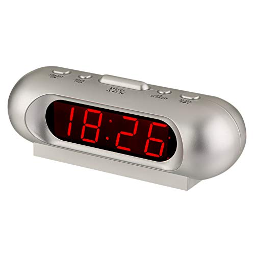 Timegyro Batteriebetriebener lauter Wecker, kleine digitale Schreibtischuhr, 12/24 Stunden, 2,3 cm LED-Displayuhr für schwere Schläfer, Kinder (silberfarben) Cover
