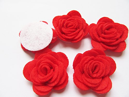 Image of YYCRAFT Pack of 20PCS Felt Flower Rose 1.5 inch 4D Applique /Bow-Red