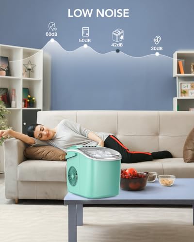Image of Ice Maker Countertop, Efficient Easy Carry Ice Machine, Self-Cleaning Ice Maker with Ice Scoop & Basket, 9pcs / 8mins 26.6Lbs Per Day for Home /Office /Kitchen,Green