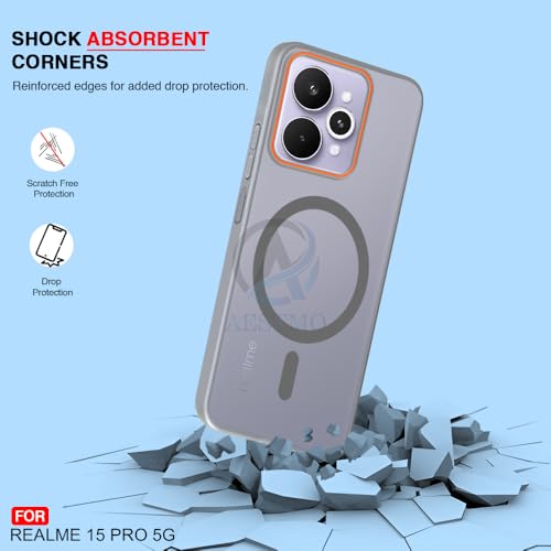 Image of AESTMO Realme 15 5G / 15 Pro 5G Back Cover | Slim Hard Shell | Matte Frosted Hard Back Translucent Back Cover for Realme 15 5G / 15 Pro 5G (Compatible with MagSafe Accessories, Grey)