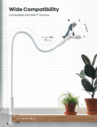 Image of Lamicall Gooseneck Phone Holder for Bed, Overall Length 38.6in | Flexible 360 Adjustable Clamp Clip, Overhead Cell Phone Mount Stand for Desk, Compatible with All Cellphone (4-7 inch)