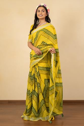 Image of MIRCHI FASHION Saree for Woman Cotton Blend Printed | Traditional Ethnic Sari for Ceremonial Use and Farewell with Blouse Piece